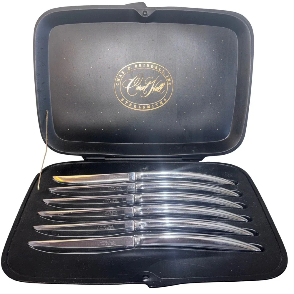 Carvel Hall Steak Knife Set | 6 Piece Vintage MCM Stainless Steel USA‎ with Case